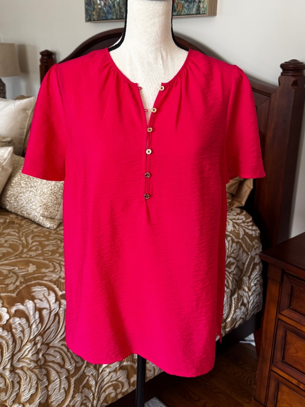 Micheal Kors Bright Pink Short Sleeve Top - Size Large - NWT